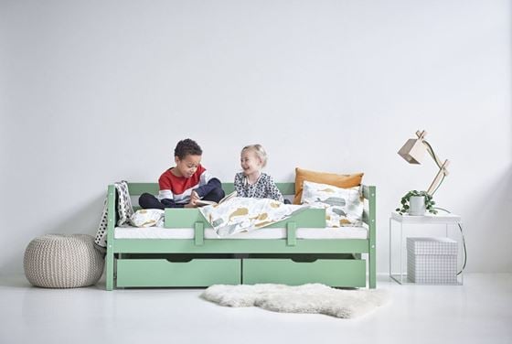 Bilde av Hoppekids Juniorseng IDA-MARIE 70x160cm, med madrass, skuffer og sengehest, Pale Green