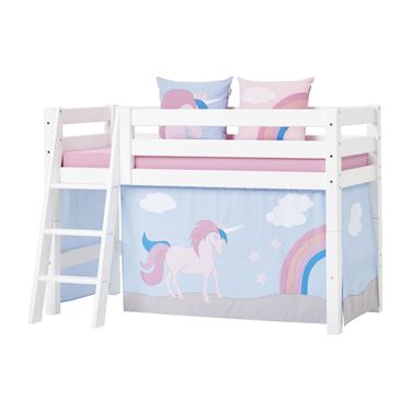 Bilde av Hoppekids Halvhøy Seng, ECO Luxury, 70x160cm, med forheng og madrass, Unicorn