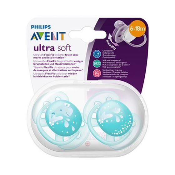 Bilde av UTGÅTT! Philips Avent Smokk, Ultra Soft, 6-18 mnd, Blå, 2pk