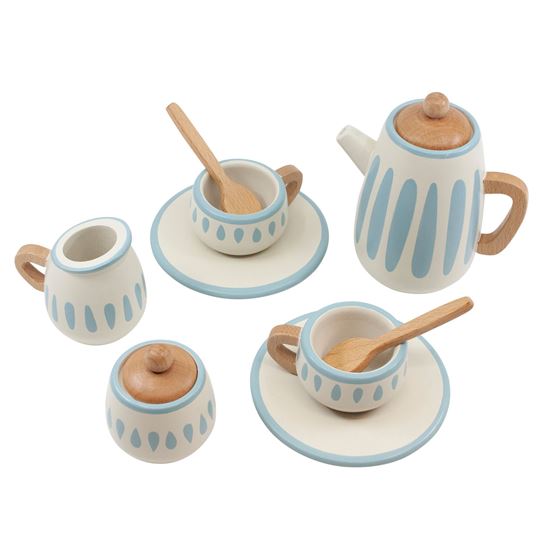 Bilde av Sebra Te-sett i tre, classic white/dusty teal