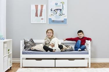 Bilde av Hoppekids Juniorseng IDA-MARIE 70x160cm, med madrass, skuffer og sengehest, Hvit