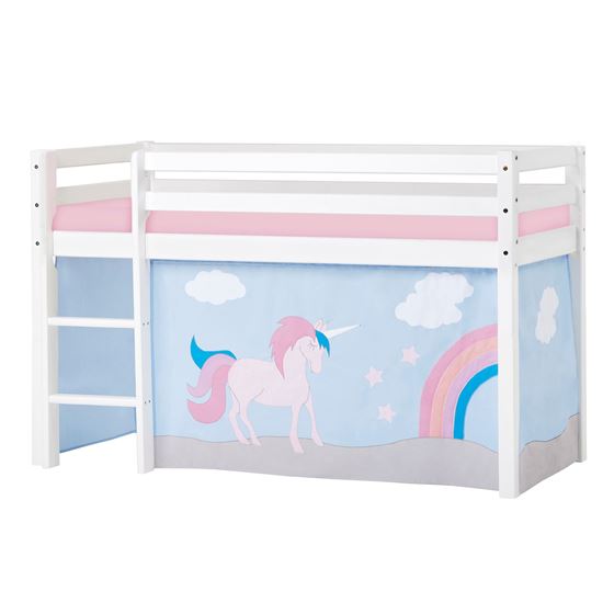 Bilde av UTGÅTT! Hoppekids Halvhøy Seng 70x160cm, med forheng og madrass, Unicorn   UNPUB
