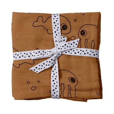 Bilde av Done by Deer Svøpeteppe 2-pk Sea friends Mustard