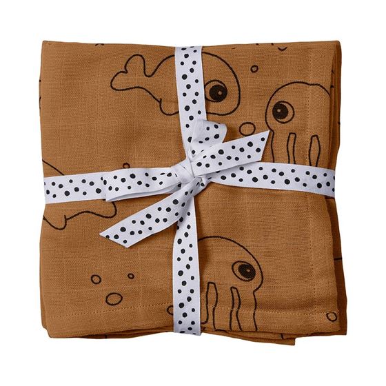 Bilde av Done by Deer Svøpeteppe 2-pk Sea friends Mustard