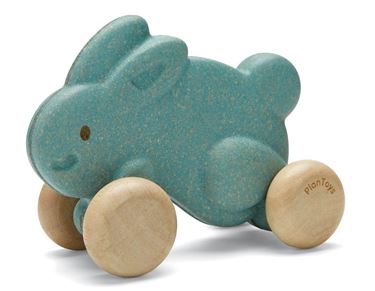 Bilde av PlanToys Treleke, Trekke-kanin, lyseblå