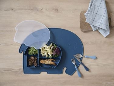 Bilde av Sebra Barnetallerken med lokk, Silikon, Nordic Blue