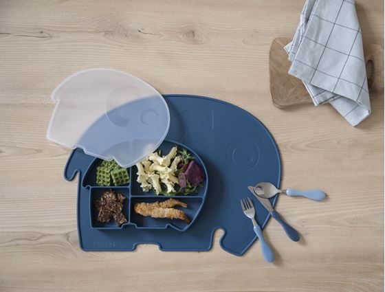 Bilde av Sebra Barnetallerken med lokk, Silikon, Nordic Blue