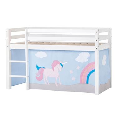 Bilde av Hoppekids Halvhøy Seng 70x160cm, med Unicorn gardin
