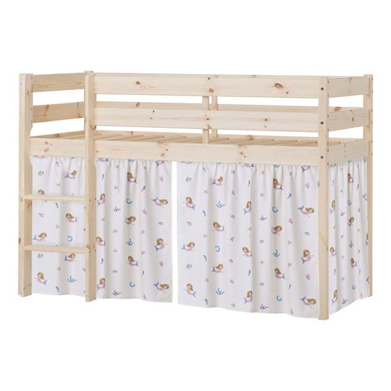 Bilde av Hoppekids Halvhøy Seng, Eco Comfort, Natur + Mermaid forheng + Sengebunn