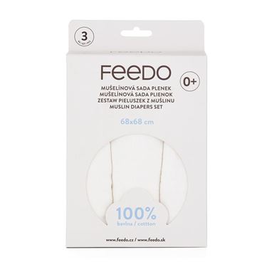 Bilde av FEEDO Baby Musselinkluter, 3 stk Hvit 68x68cm