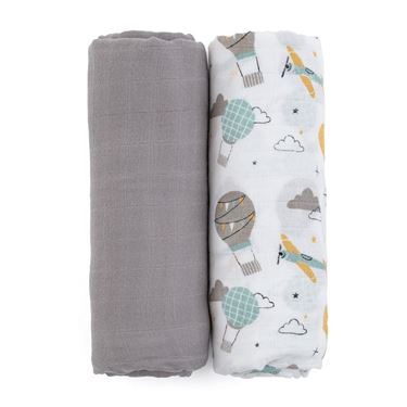 Bilde av PETITE&MARS Musselin Svøpetepper 2 stk Grey Planes (120cm)