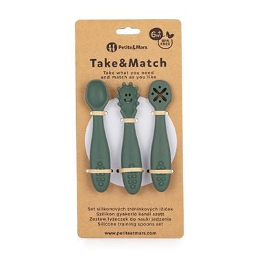 Bilde av Petite&Mars Barneskjeer Misty Green - 3 stk Silikonskjeer