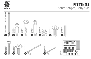 Bilde av Sebra Reservedel 2002378K - Skruesett til Sebra sengen, FSC (etter 2020-)