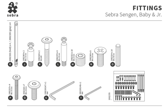 Bilde av Sebra Reservedel 2002378K - Skruesett til Sebra sengen, FSC (etter 2020-)