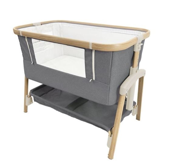 Bilde av Sagababy Premium Bedside Crib, Oak Dark Grey