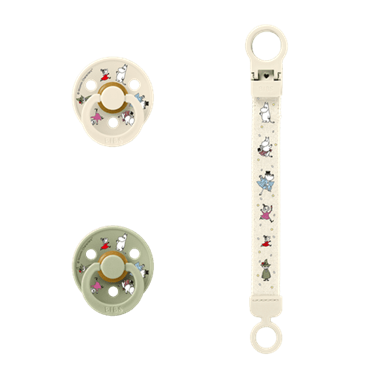 Bilde av Bibs Gaveeske, Mumitrollet, Smokkesnor og 2 x smokker Ivory/Sage 2 Pack