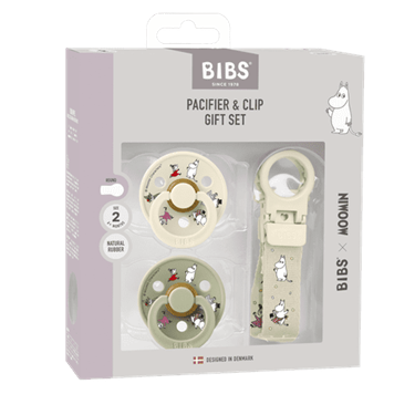 Bilde av Bibs Gaveeske, 2stk Mummitrollet Smokker + Smokkesnor