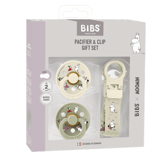 Bilde av Bibs Gaveeske, 2stk Mummitrollet Smokker + Smokkesnor