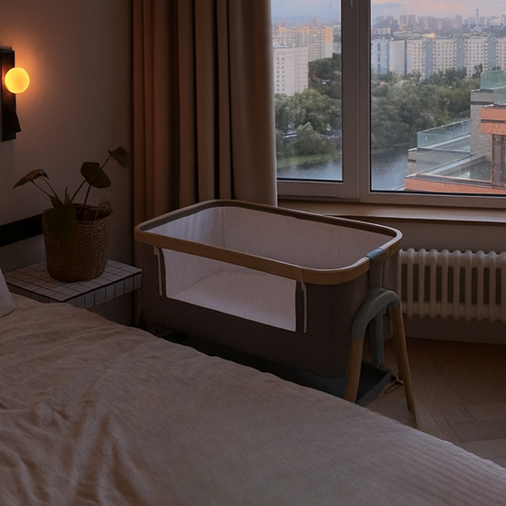 Bilde av Sagababy Premium Bedside Crib Babyseng, Oak Dark Grey
