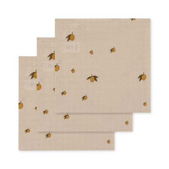 Bilde av Konges Sløjd Musselinkluter GOTS, 3pk Sitron