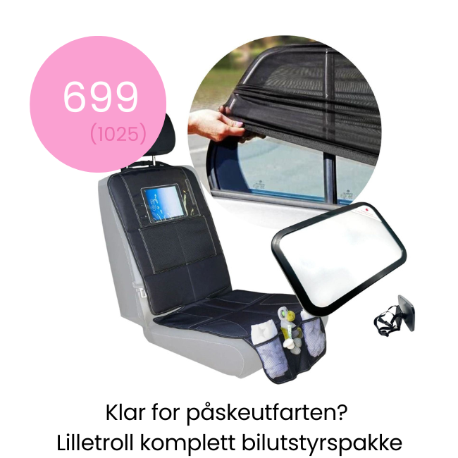 Komplett bilutstyrspakke med sparketrekk, nettbrettholder, speil og solskjerm!