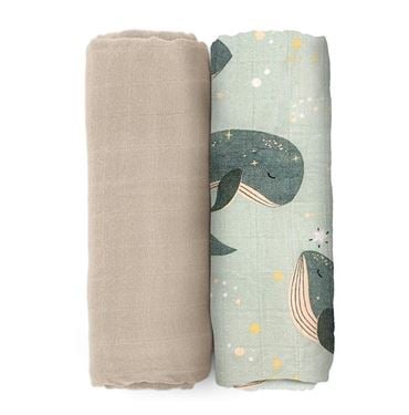 Bilde av Petite&Mars Musselinteppe, 2pk Misty Whale