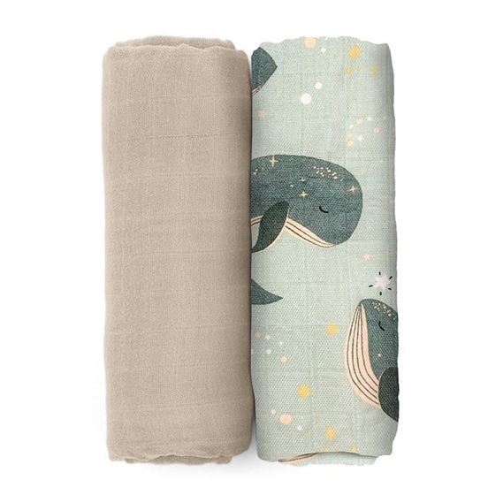 Bilde av Petite&Mars Musselinteppe, 2pk Misty Whale