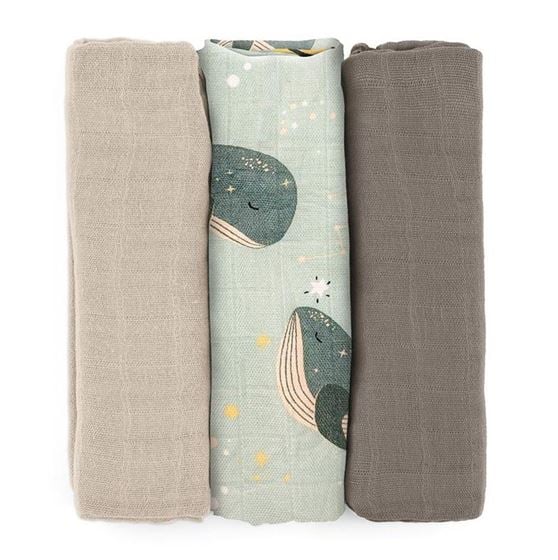 Bilde av Petite&Mars Musselinkluter, 3pk Whale
