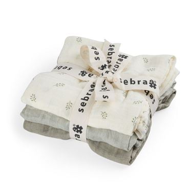 Bilde av Sebra Babykluter - 3stk stoffkluter i muslin, Sophora Leaves