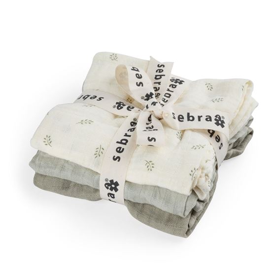 Bilde av Sebra Babykluter - 3stk stoffkluter i muslin, Sophora Leaves