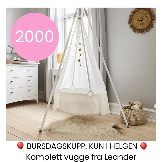 Bursdagskupp: Komplett Leander vugge med stativ og sengehimmel
